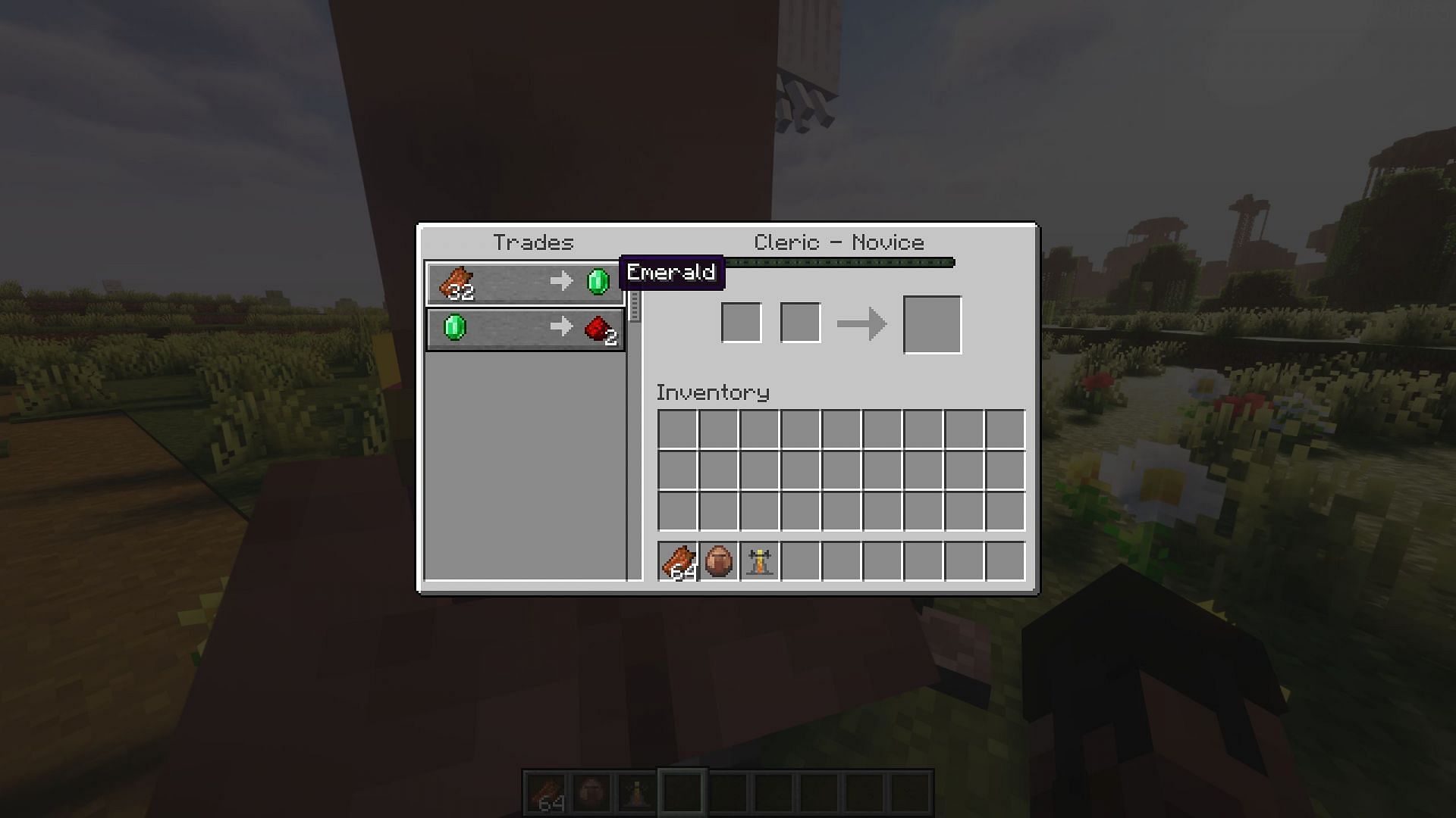 Players can trade rotten flesh with a cleric villager (Image via Sportskeeda Gaming || Mojang Studios)